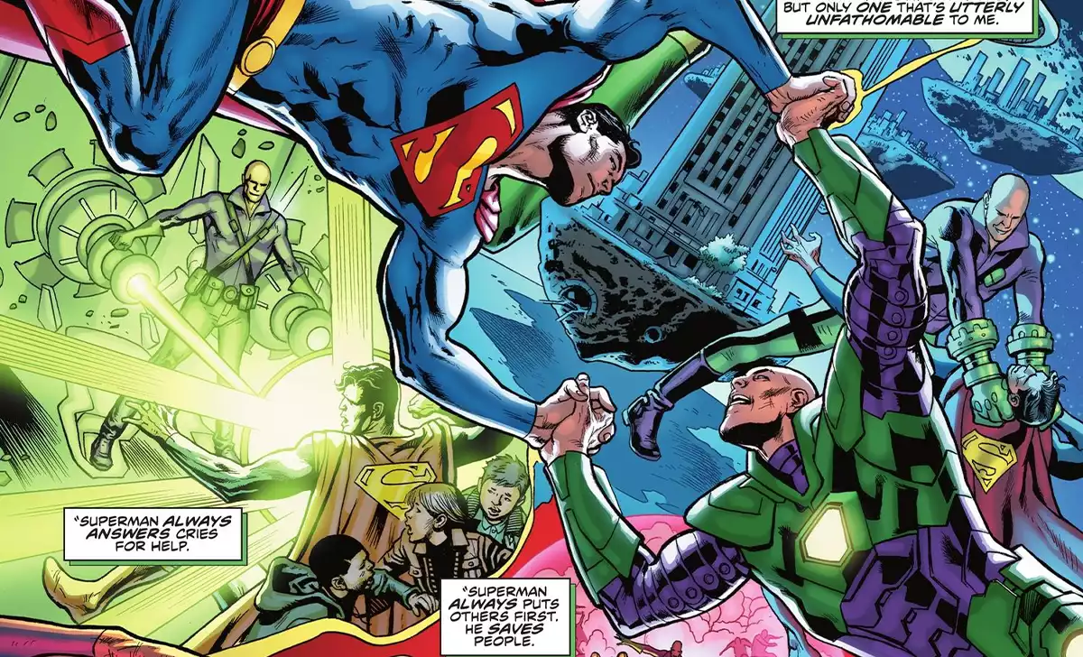 Enfrentamientos en Superman: Los últimos días de Lex Luthor.. Créditos: DC/Panini