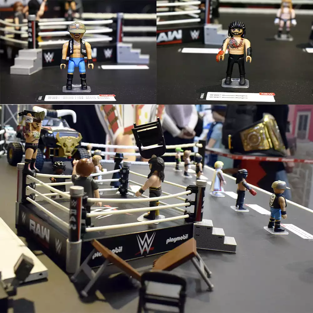 WWE Raw en versión Playmobil. The Undertaker y otros miembros de la WWE RAW en Playmobil. El mítico cinturón de WWE RAW en el stand de Playmobil de la 75º Spielwarenmesse. Créditos: docpastor.com