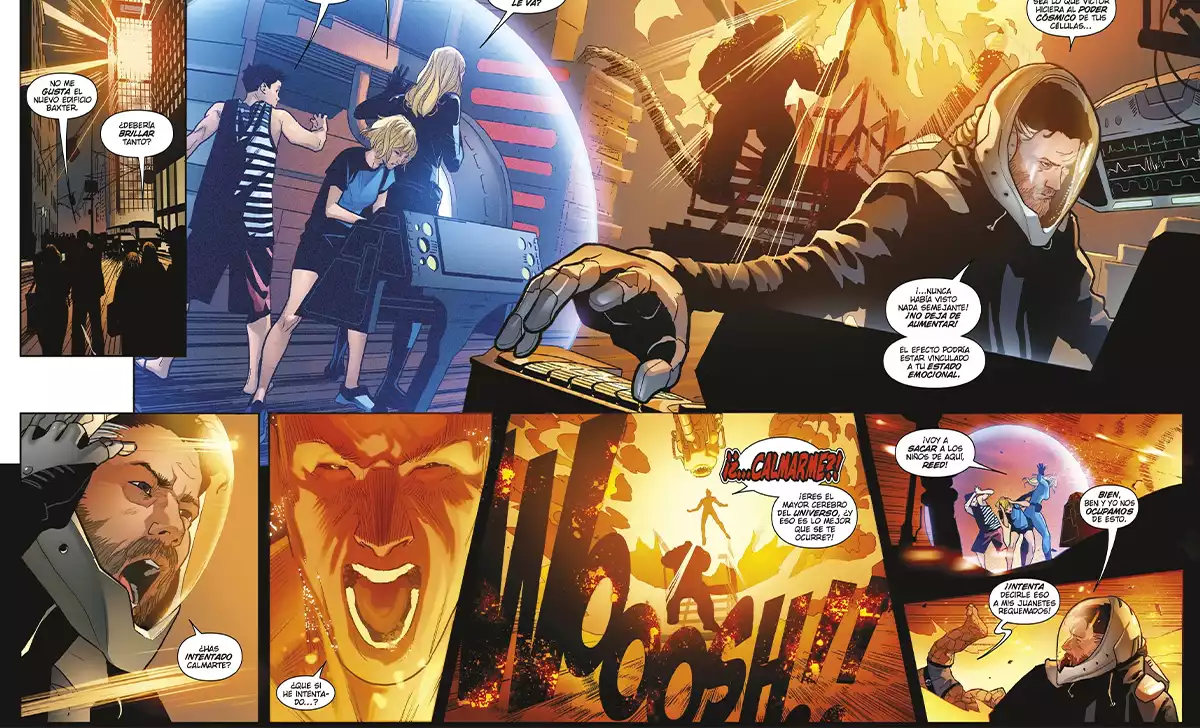 Johnny Storm arde sin control en La Guerra de Cuentas. Los Cuatro Fantásticos en la Guerra de Cuentas. Créditos: Marvel/Panini