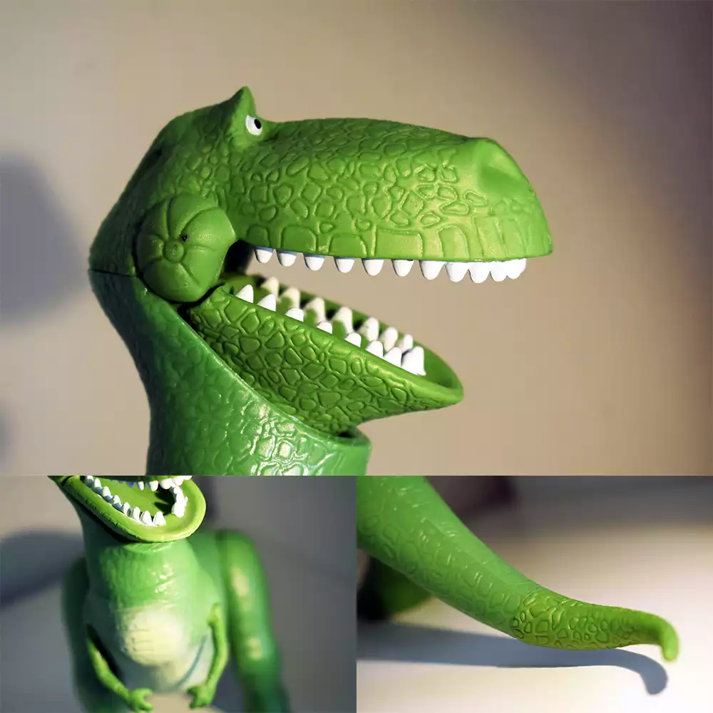 Detalles de la figura de Rex de Toy Story 5 de Mattel. Créditos: docpastor.com