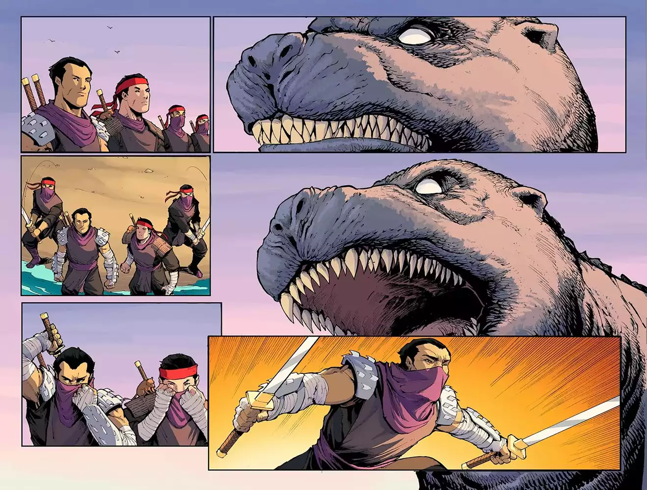 Página interior de Teenage Mutant Ninja Turtles x Godzilla. Créditos: IDW