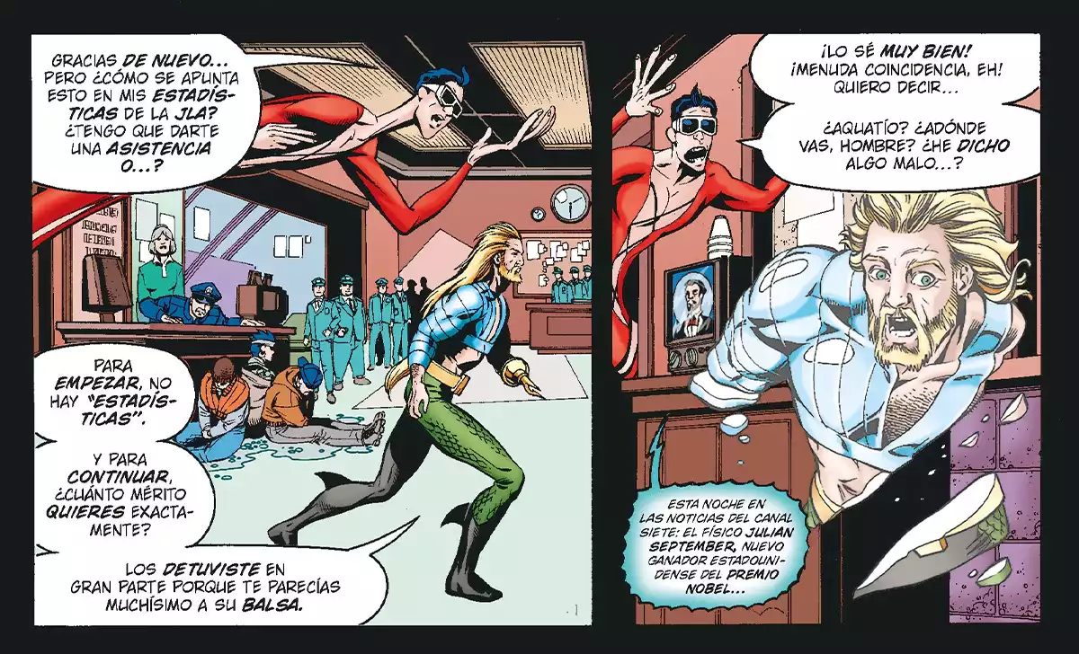 Plastic Man y Aquaman en la Liga de la Justicia. Créditos: Panini/DC