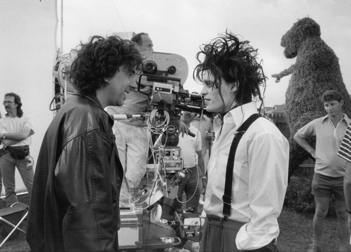 Tim Burton Johnny Depp en el rodaje de Eduardo Manostijeras