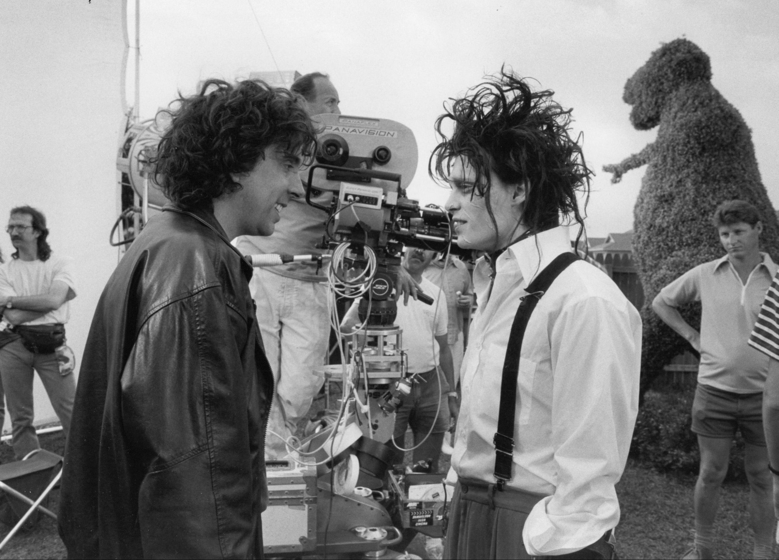 Tim Burton Johnny Depp en el rodaje de Eduardo Manostijeras
