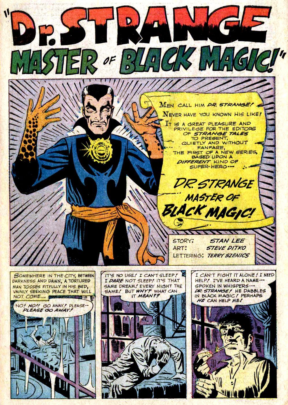 Primera página del cómic Doctor Extraño: Maestro de la magia negra