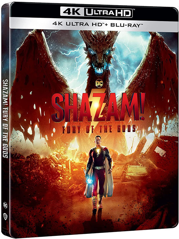 Portada del Steelbook de ¡Shazam! La furia de los dioses, producida por Warner Bros del personaje de DC