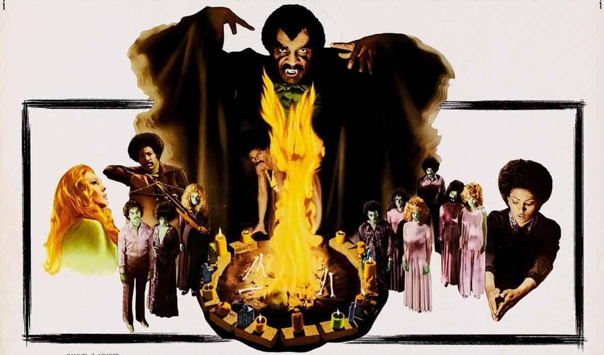 Cartel horizontal de Drácula Negro (1972), referente del cine de terror del blaxploitation