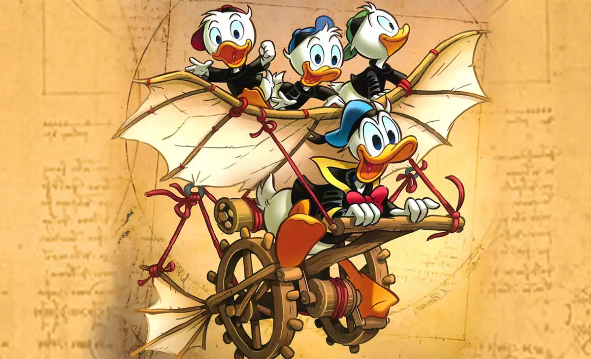 El pato Donald y sus sobrinos en El secreto de Leonardo de Patinci. Créditos: Panini
