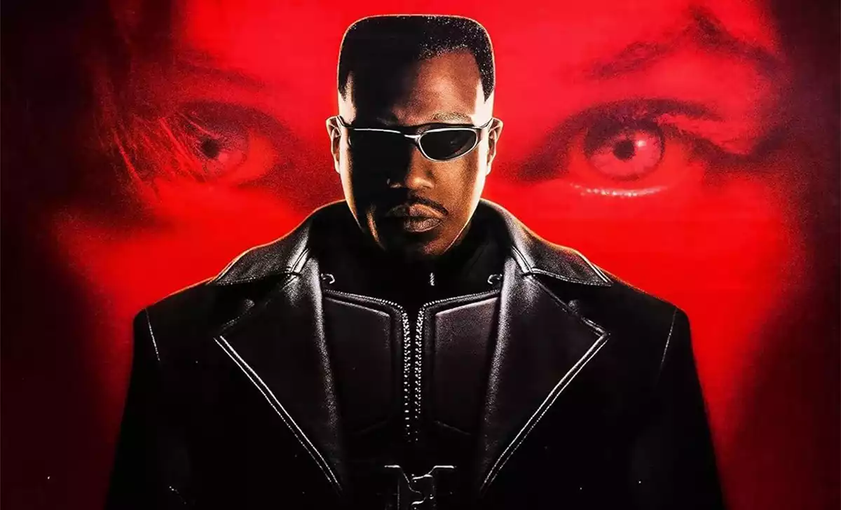 Poster de Blade de Wesley Snipes. Créditos: New Line Cinema/Marvel Enterprises