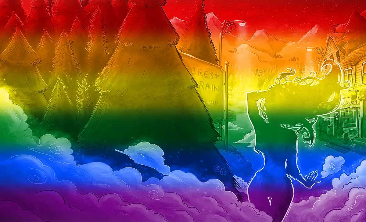El hijo de la hechicera con los colores de la bandera del Orgullo. Créditos: José Sénder/MaDoc Ediciones