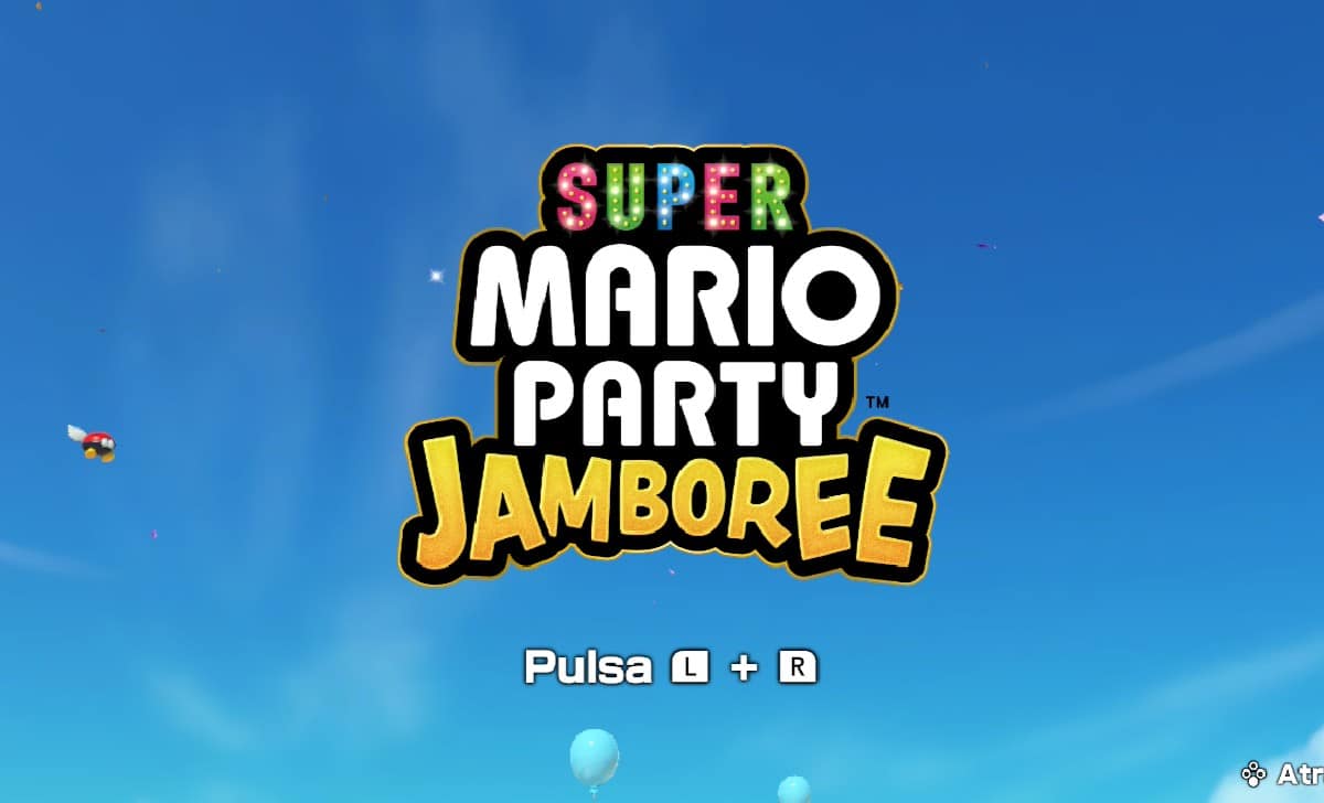 Pantalla de inicio del videojuego de Nintendo Switch 2 Super Mario Party Jamboree. Créditos: Nintendo.