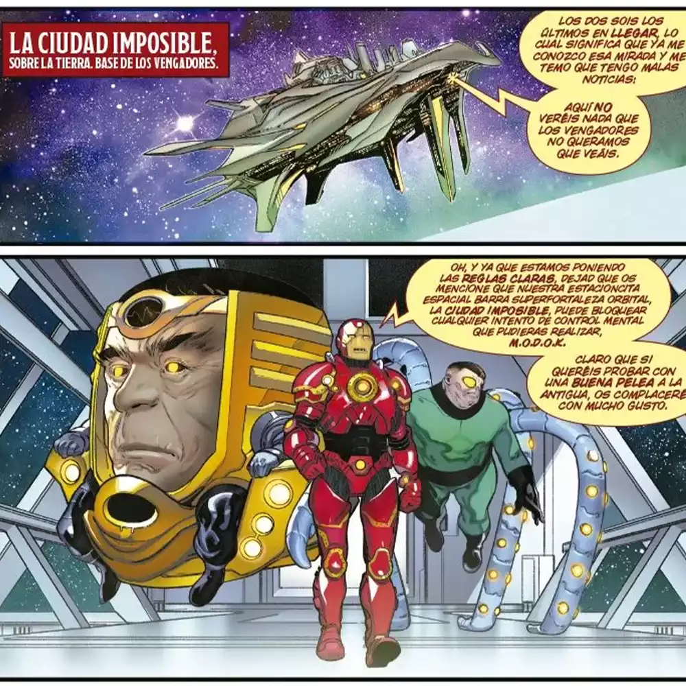 Iron Man, M.O.D.O.K y el Doctor Octopus. Créditos: Marvel/Panini