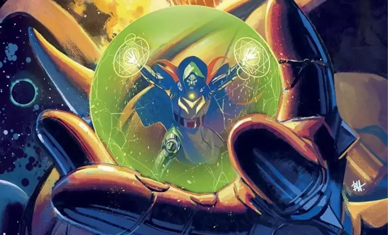Portada de Un mundo bajo Muerte nº 4 con el Doctor Muerte en las garras de Dormammu. Créditos: Panini/Marvel