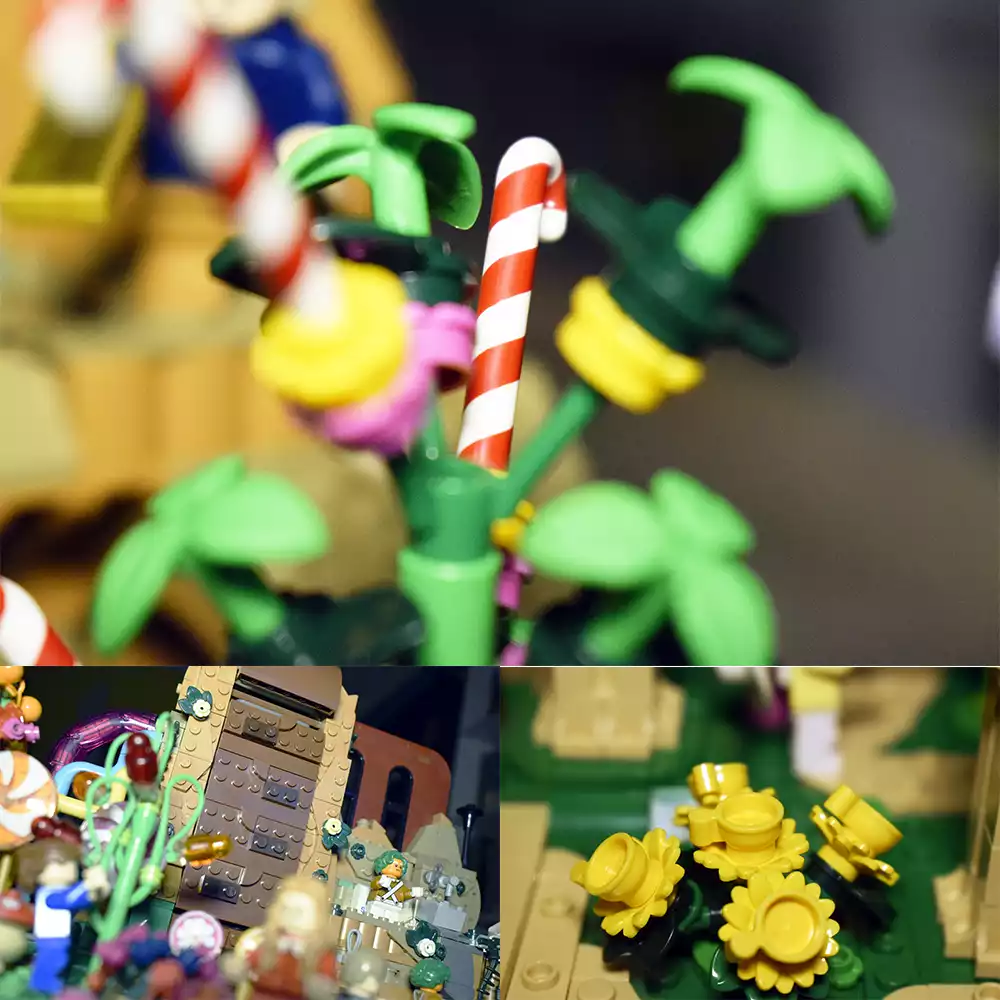 La cascada de chocolate y otros elementos del set de LEGO de Willy Wonka. Créditos: docpastor.com - Amamos la Cultura Pop